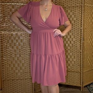 Mikarose Mauve V-Neck Midi Dress